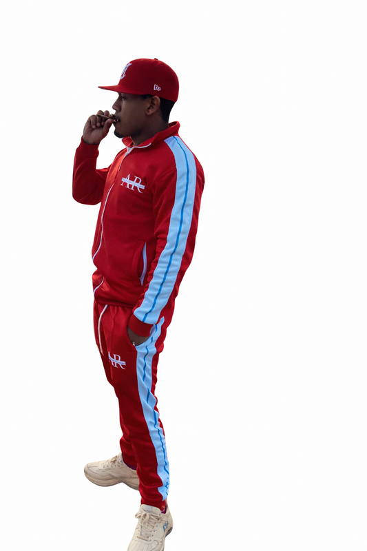 Red Embroidered Track Suit