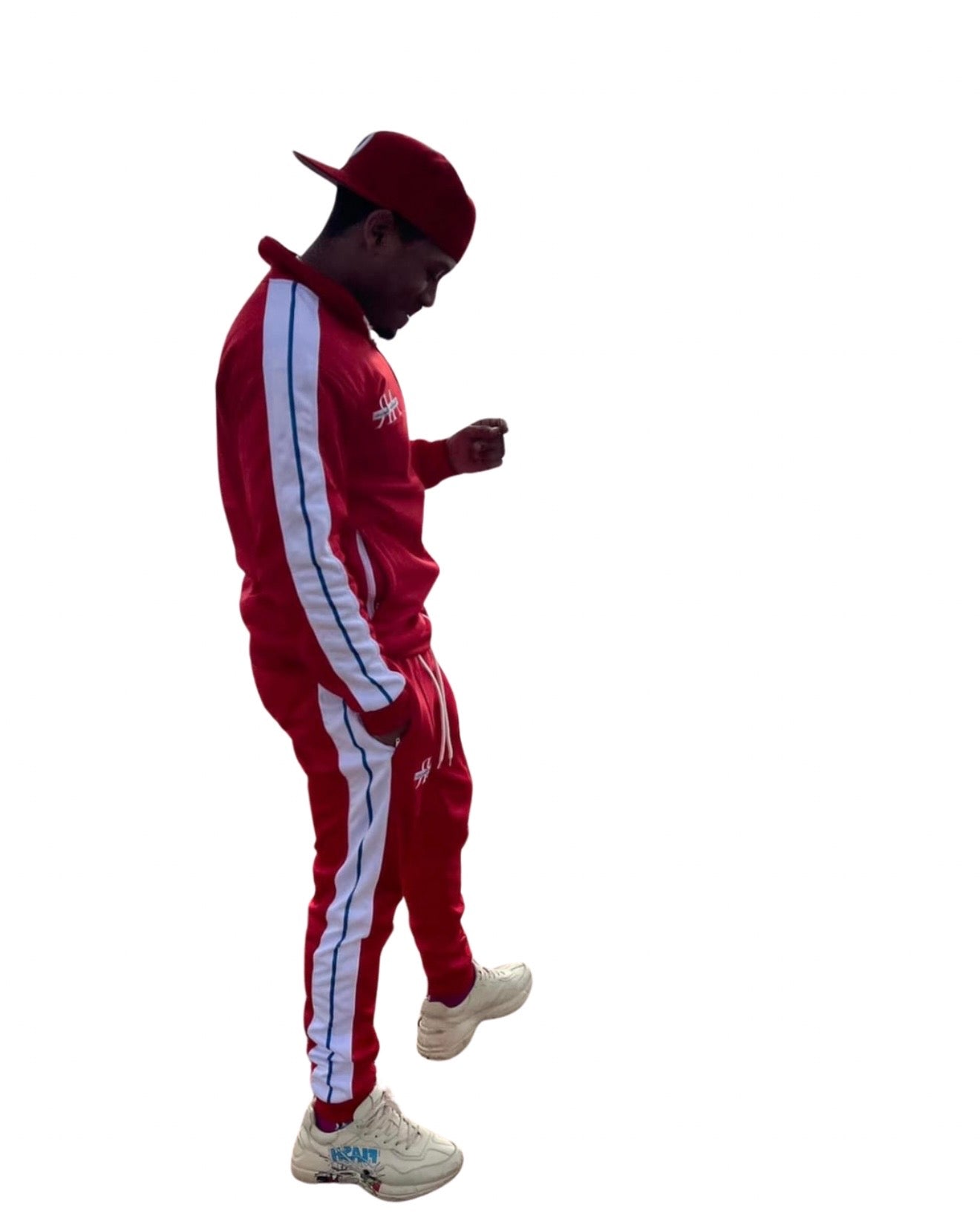 Red Embroidered Track Suit