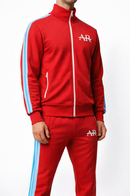 Red Embroidered Track Suit